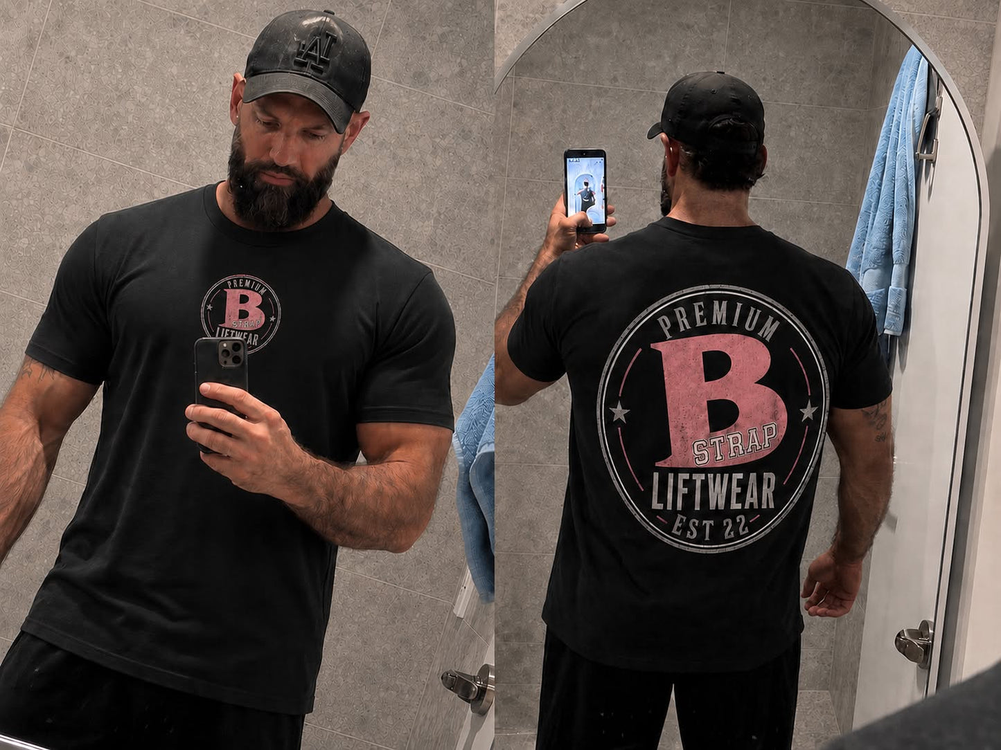 Bstrap Liftwear Tee - Green Logo, front and back view