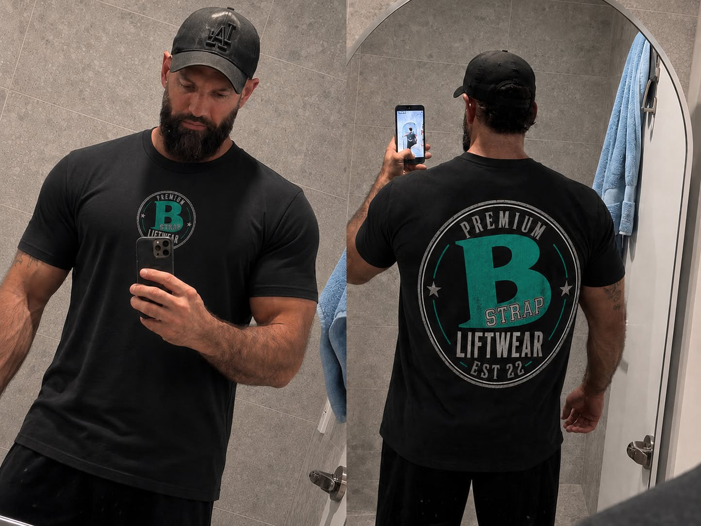 Bstrap Liftwear Tee - Pink Logo, front and back view